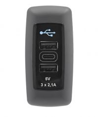 SUC 10 Быстрая USB зарядка накладная (для транспорта) с подсветкой  1x USB C type + 2 x USB A type  6,3А ― Авто Тюнинг Групп
